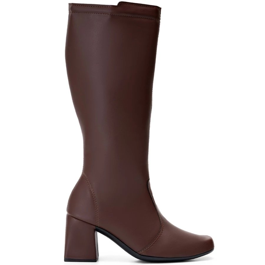 Bota Feminina Lumiss Cano Alto Bico Quadrado Salto Alto Grosso Marrom