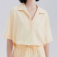 camisa polo feminina com linho - amarelo