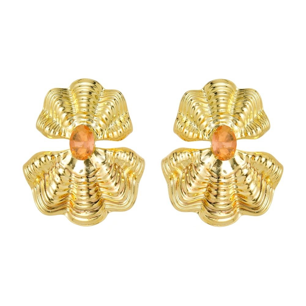 BRINCO DUPLO DE PRESSÃO CONCHA EM METAL COM CRISTAL MARE BOHO DOU/PEACH