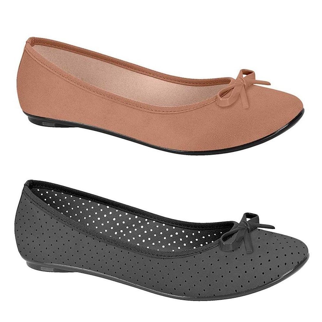Kit 2 Pares de Sapatilhas Moleca Confort - Preto e Nude - Preto