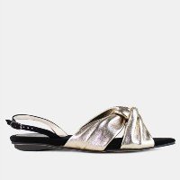 Slingback Tiras Entrelaçadas Pillow em Couro Ouro Light