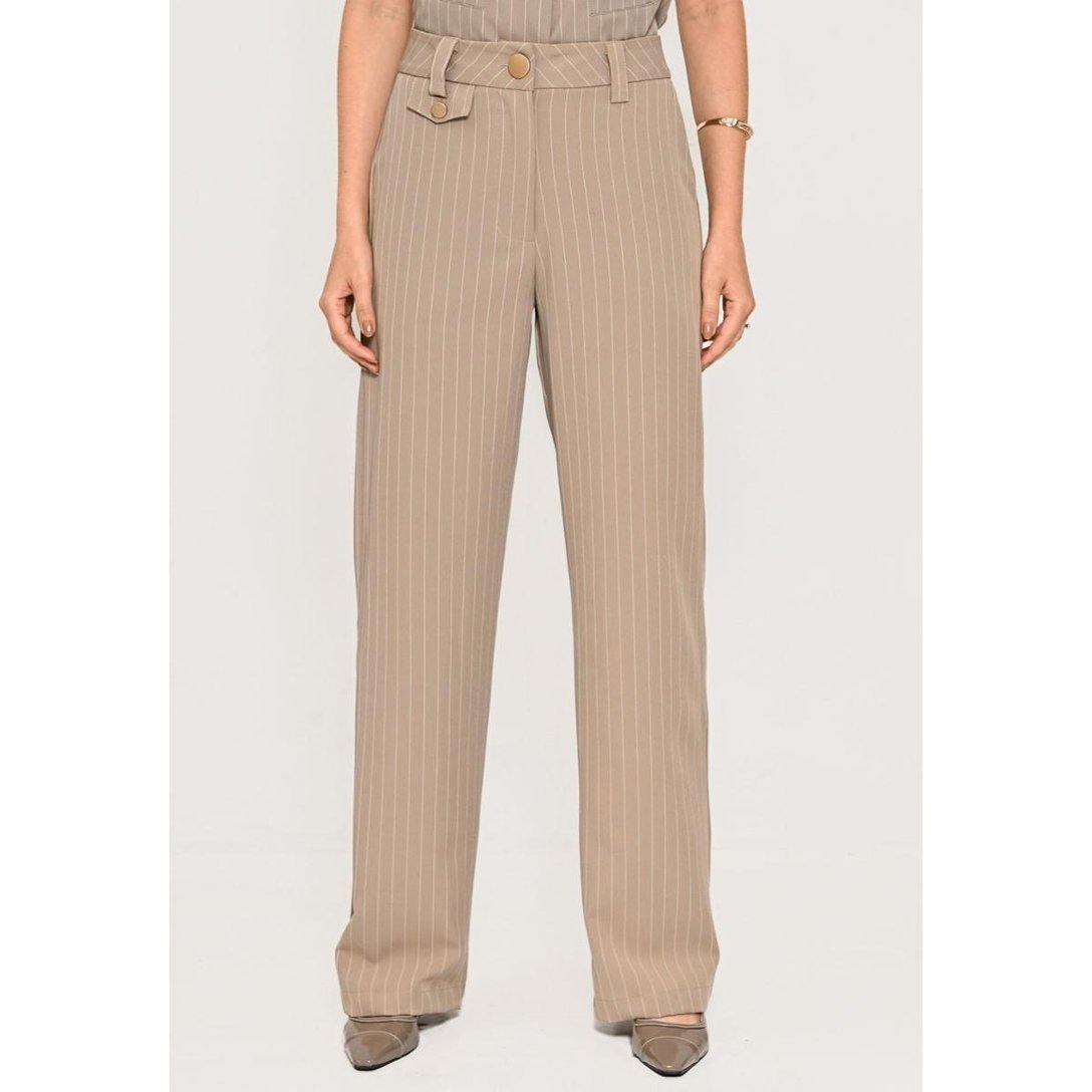 Conjunto Bisô Colete e Calça Alfaiataria Risca de Giz Cinza - Cinza