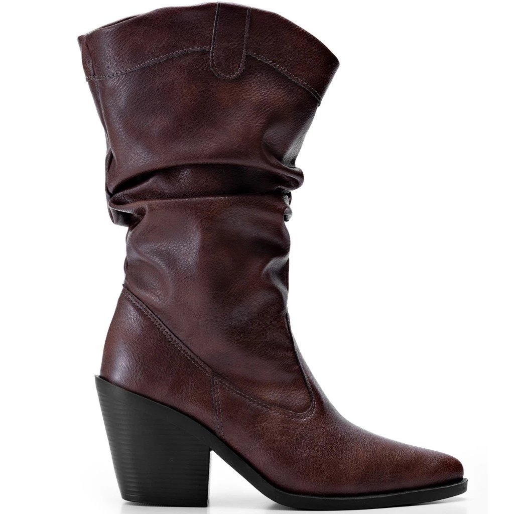 Bota Feminina Lumiss Cano Médio Texana Western Enrugada Slouchy Country Mar