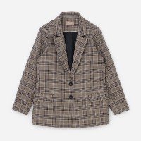 Blazer Alfaiataria Estampa Xadrez e Bolsos Curve & Plus Size Cinza