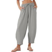 Calça Harem EVALESS 2025 feminina casual solta, cinza de verão L