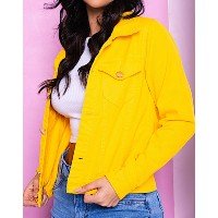 Jaqueta Feminina Jeans Amarelo Brim | Denim | Casaco Moda