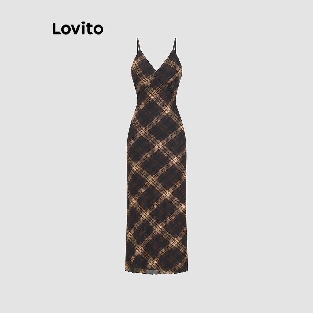 Lovito Vestido casual xadrez estrutura linha para mulheres L122AD011