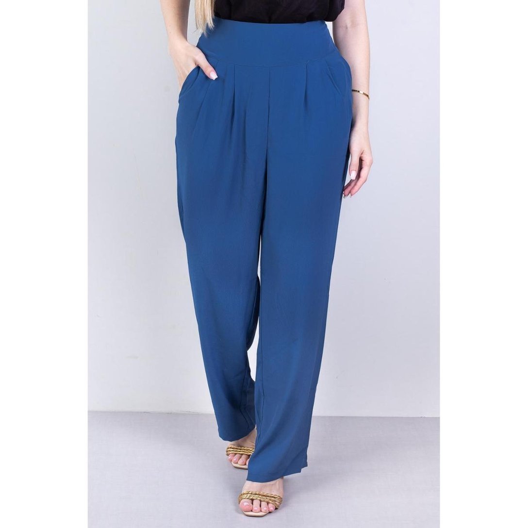 Calça feminina alfaiataria corte reto 64108 - Azul