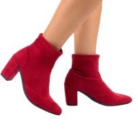 Bota Feminina Meia Cano Baixo Com Stretch Salto Alto Grosso Confortavel - B
