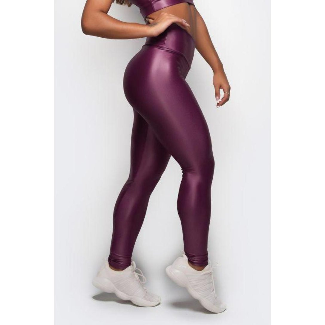 Calça Legging Cirre Cintura Alta Brilho Molhado Couro - Vinho