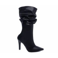 Bota Franzida Feminina Cano Alto Salto Alto Fino conforto, na cor Preto - T