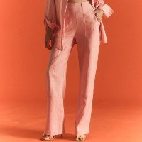 Calça Reta em Linho Florea Pólen Rosa Claro