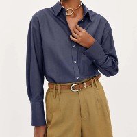camisa feminina manga longa oversized - azul