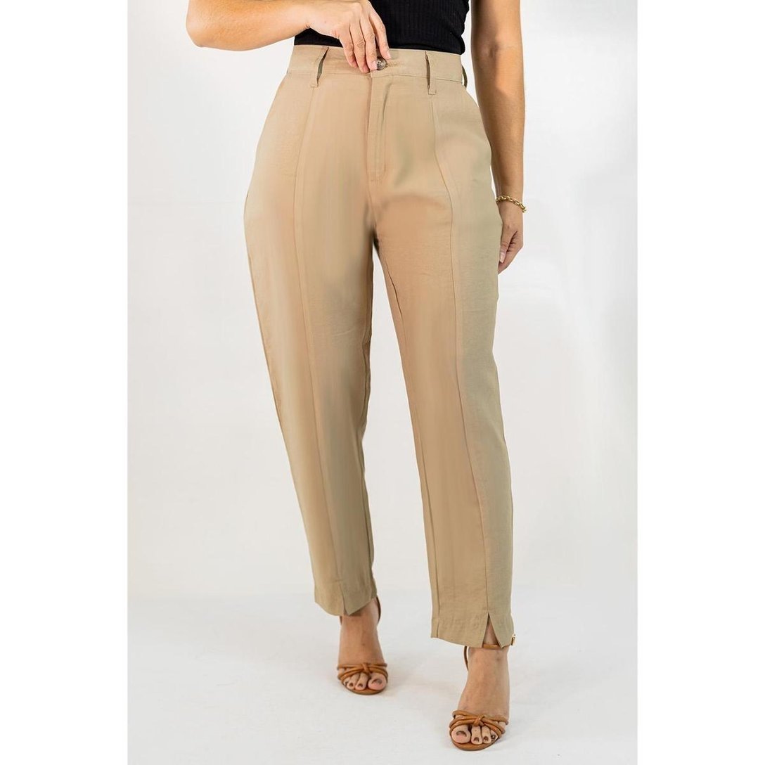 Calça Feminina Mom Alfaiataria Alta Viscose Anticorpus - Cáqui