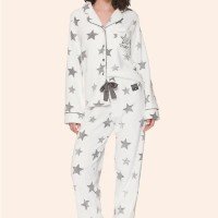 Pijama Feminino Aberto em Fleece com Camisa de Botões Manga Longa e Calça R