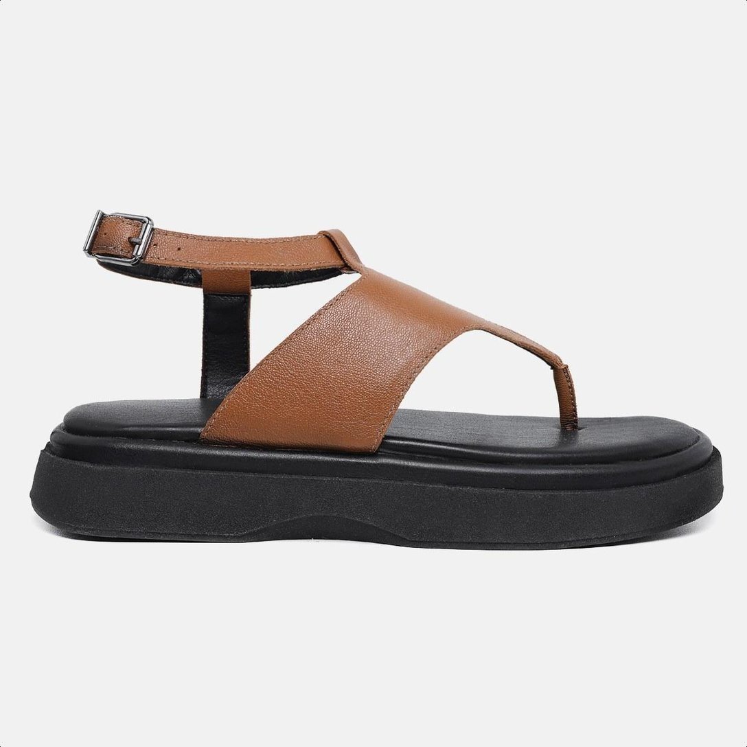 Sandália Papete Feminina Sofia Casual Confortável Fivela - Marrom Claro