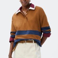 blusão feminino oversized gola polo - marrom