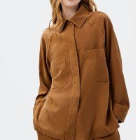camisa feminina manga longa oversized - marrom