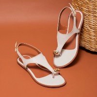 Sandalia Feminina Rasteira Detalhe Metal Dedo Anel Abs Fivela Casual Dia a