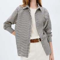 camisa feminina manga longa listrada - azul