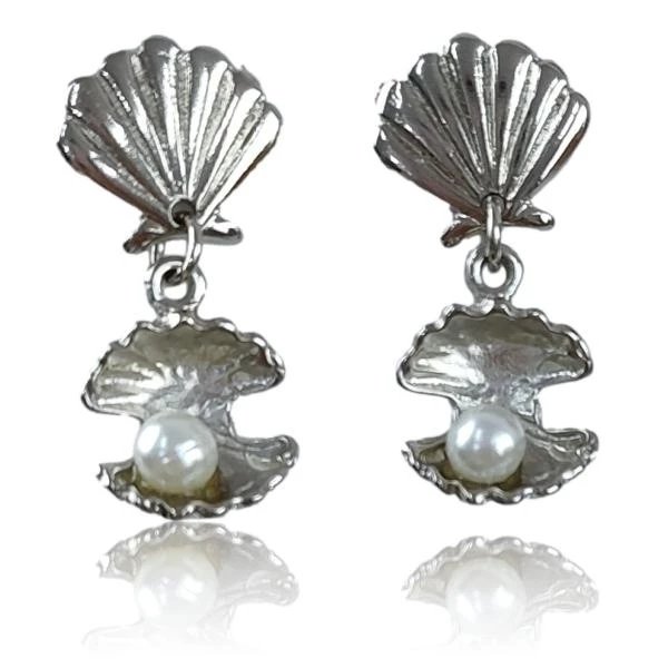 Brinco de Concha Shell com Pérola - Na opção prateado ou dourado