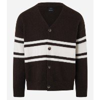 Cardigan Boxy em Tricô com Listras Marrom