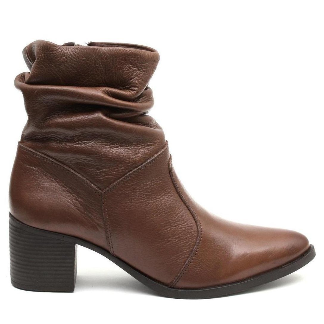 Bota Couro Venetto Sanfonado Bico Fico Feminina - Marrom