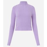 Blusa em Tricô Canelado com Gola Alta e Manga Longa Lilás