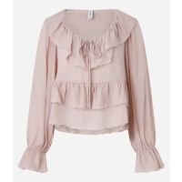 Blusa Bata em Chiffon com Amarração e Babados Rosa