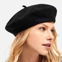 Boina Francesa Preta de Feltro Gomos Feminina