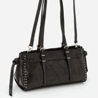 Bolsa Shoulder Média com Textura Snake e Detalhes de Tachas Verde Escuro