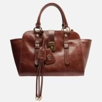 Bolsa Tote Marrom Couro Estonado Média Metal