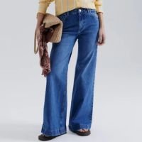 Calça Jeans Feminina Pantalona Cintura Alta Com elastano - Jeans