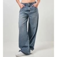 calça jeans wide leg ampla cintura baixa