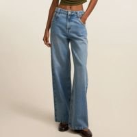 Calça Loose em Jeans Dirty com Cintura Baixa Azul