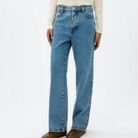 calça jeans feminina reta cintura média - azul