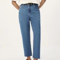 calça jeans básica feminina reta cintura alta barra a fio - azul