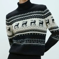 Pullover Cervo Alpino em Lã Merino Preto