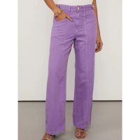 Calça De Sarja Roxo Mirtilo Loose Com Botões No Cós