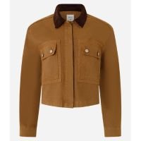 Jaqueta em Sarja com Gola Cotelê Contrastante Marrom