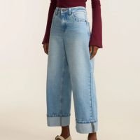 Calça Slouchy em Jeans com Cintura Alta e Barra Dobrada Azul