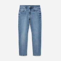 Calça Slim em Jeans Denim com Lavagem e Pesponto Azul