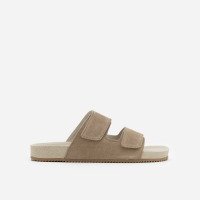 Sandália Slide em Camurça e Tiras com Velcro Bege