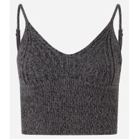 Blusa Cropped em Tricô com Fio Metalizado e Alça Regulável Cinza