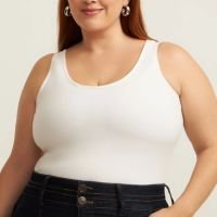Blusa Regata em Poliamida com Alças Largas Curve & Plus Size Off White
