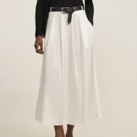 Saia em Tricoline com Pregas Frontais Branco