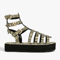 Sandália Flatform Baixa Corda Gladiadora Couro Zebra