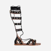 Sandália rasteira gladiadora aplicações esféricas preto