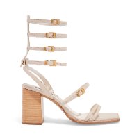 Sandália Gladiadora Bico Quadrado Salto Bloco Alto Off White