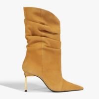 Bota Camurça Salto Alto Fino Marrom